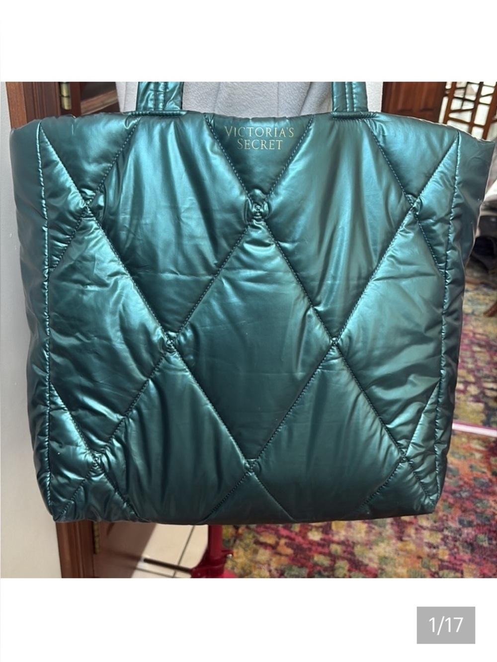 Victoria’s Secret   Quilted puffer tote bag  nylon  teal / hint of aqua  NWOT